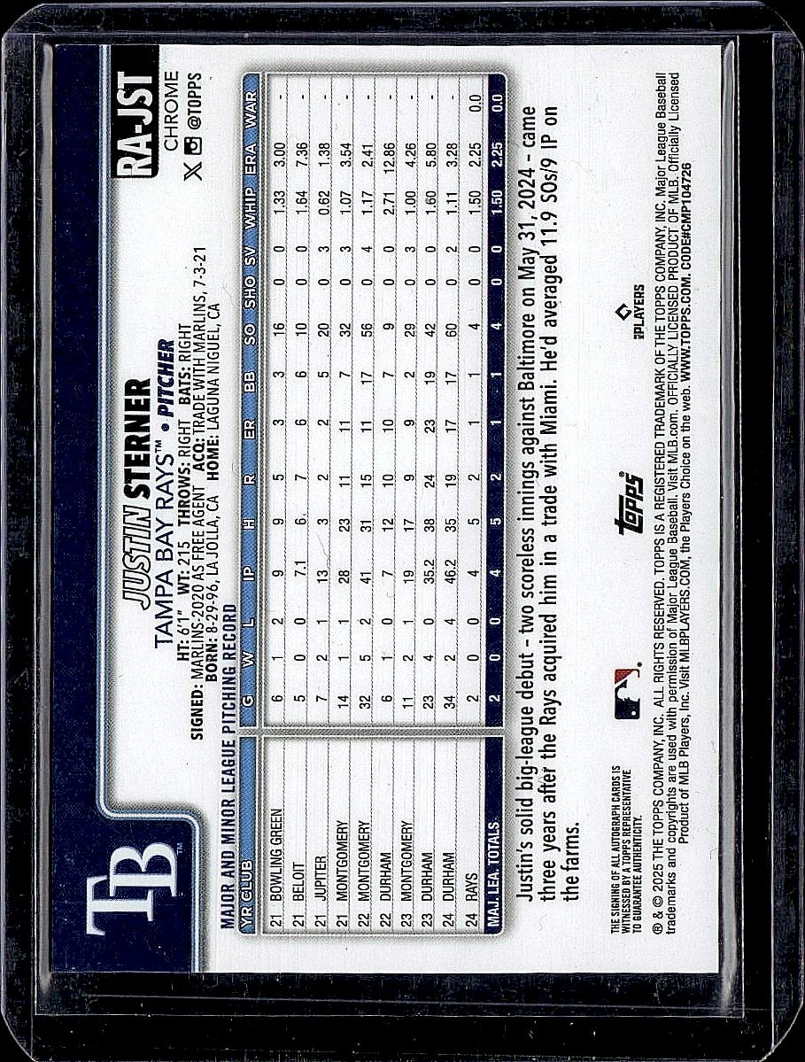 2025 Topps Chrome #RA-JST Justin Sterner Rookie Autographs