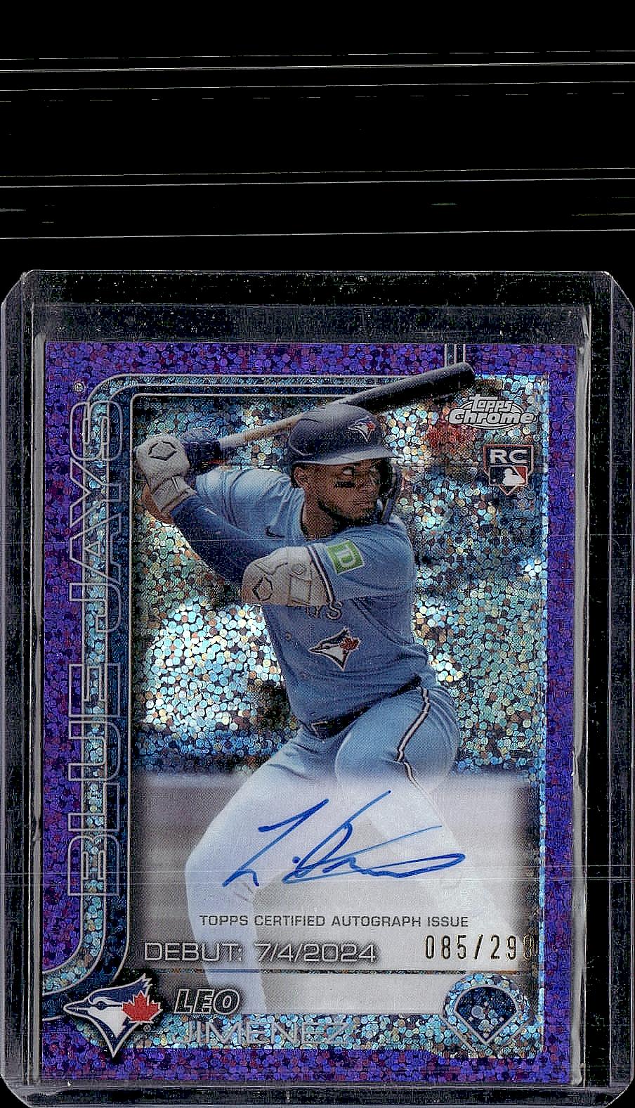 2025 Topps Chrome  Leo Jimenez Rookie Debut Autographs Purple Speckle #/299