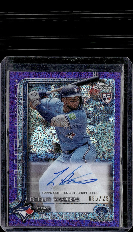 2025 Topps Chrome  Leo Jimenez Rookie Debut Autographs Purple Speckle #/299
