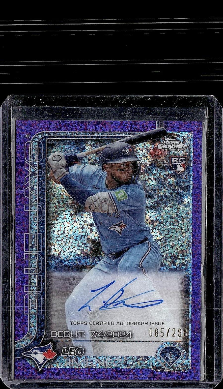 2025 Topps Chrome  Leo Jimenez Rookie Debut Autographs Purple Speckle #/299