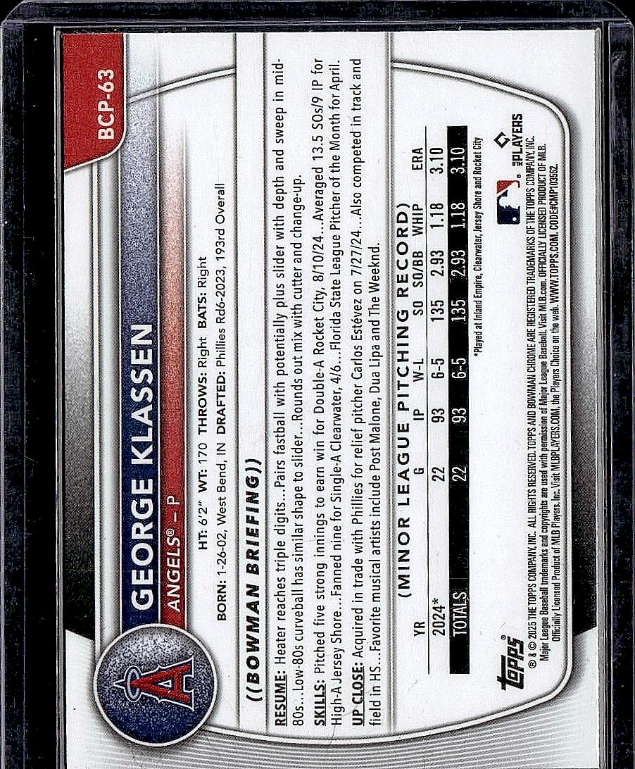 2025 Bowman #BCP-63 George Klassen Chrome Prospects Mojo Navy Refractor #/175