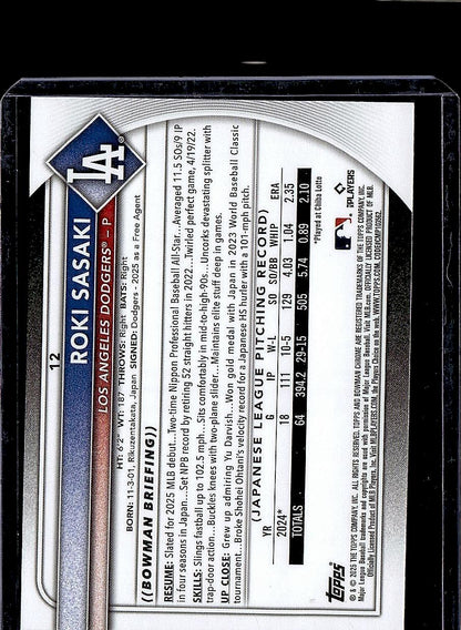 2025 Bowman Chrome #12 Roki Sasaki