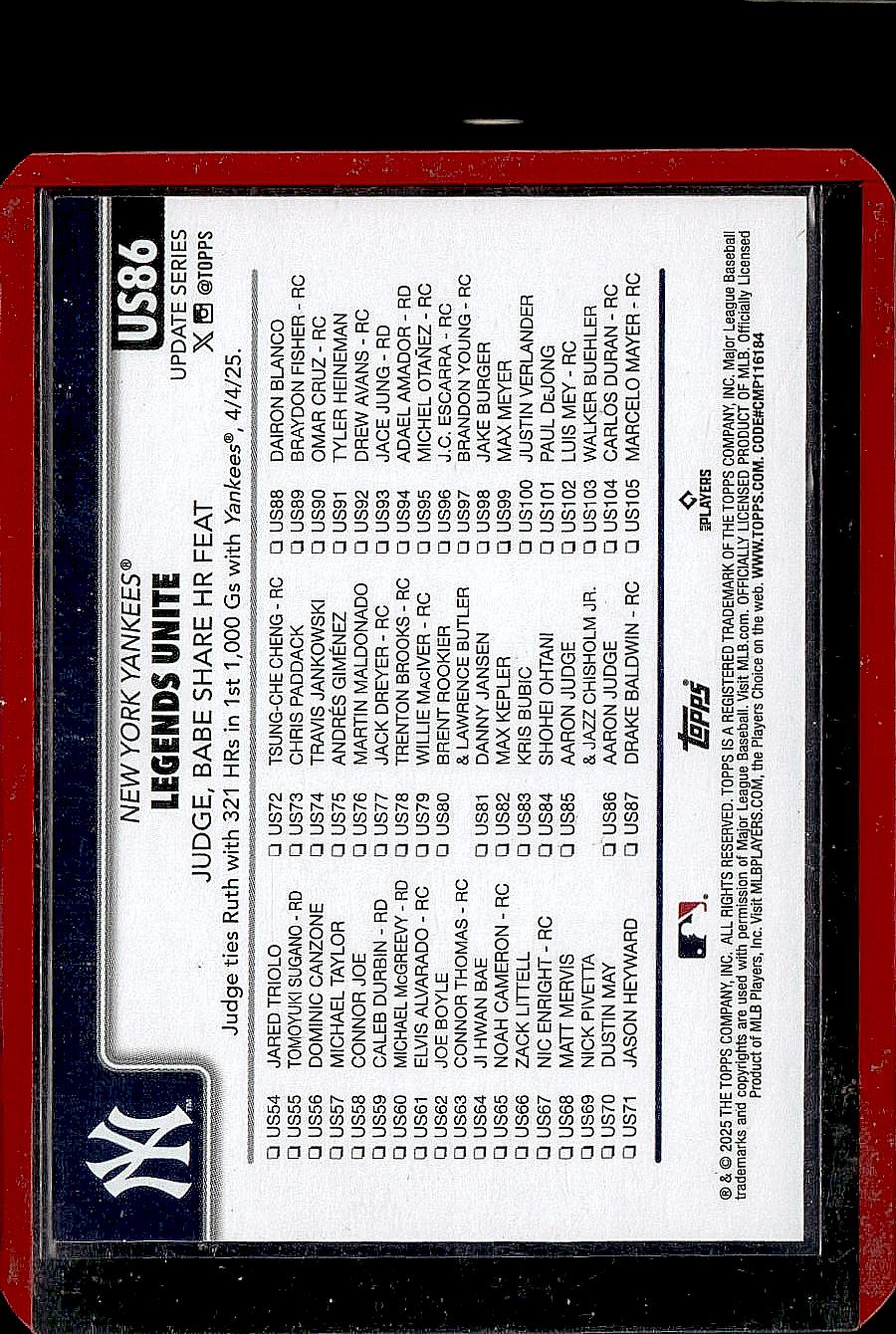 2025 Topps Update #US86 Legends Unite