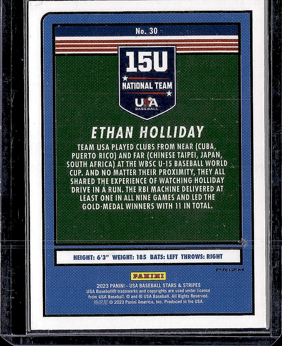 2023 Panini Stars & Stripes USA Baseball #30 Ethan Holliday Red, White, & Blue