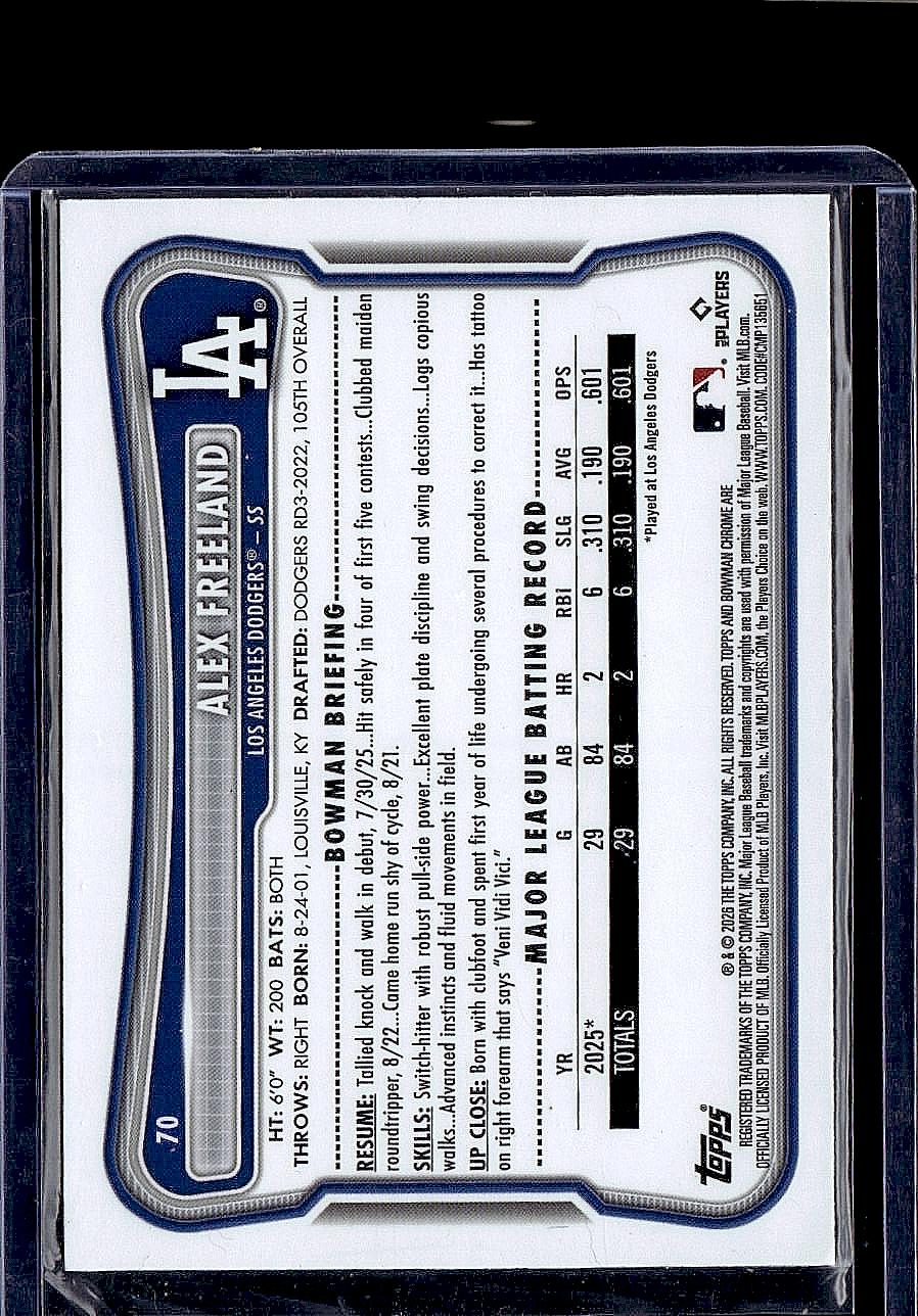 2026 Bowman #70 Alex Freeland Chrome Mojo Burgundy Refractors #/275