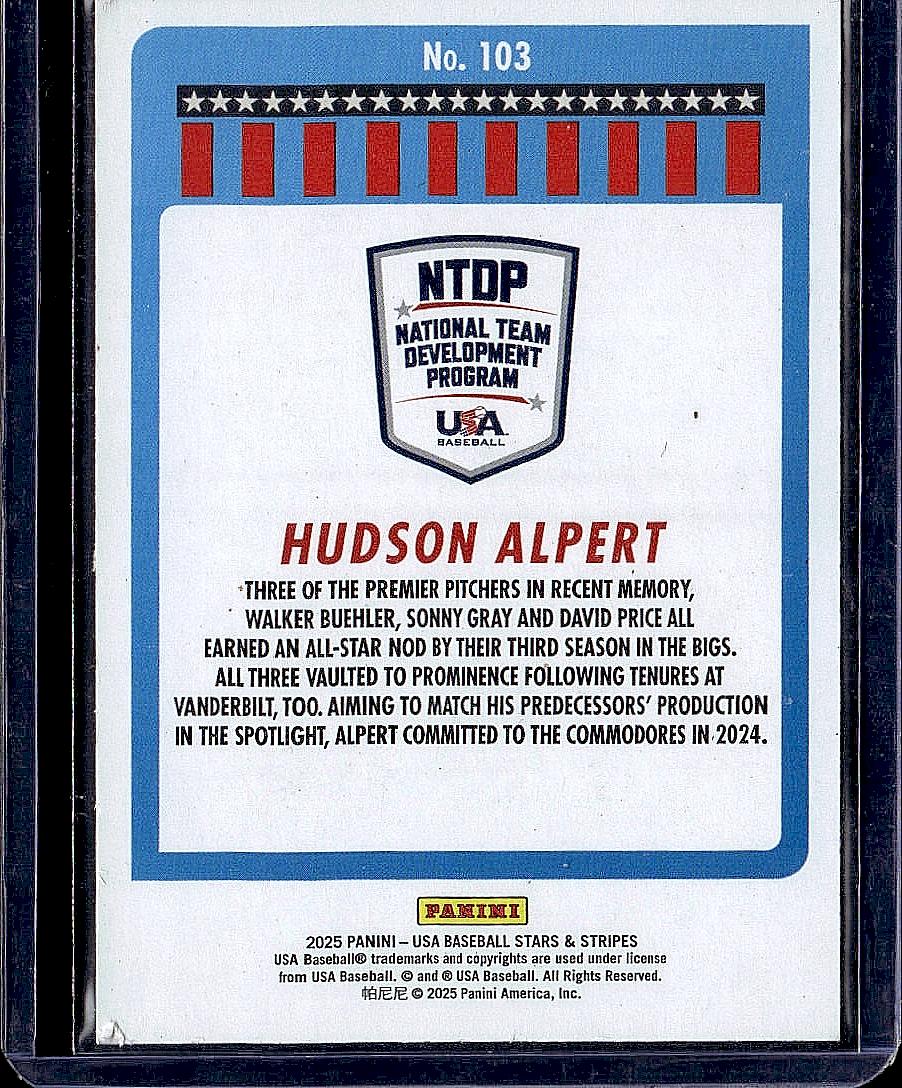 2025 Panini Stars & Stripes USA Baseball #103 Hudson Alpert Speckle