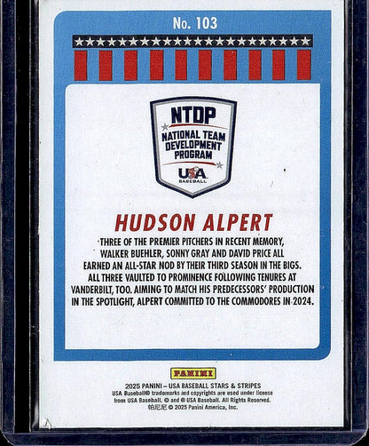 2025 Panini Stars & Stripes USA Baseball #103 Hudson Alpert Speckle