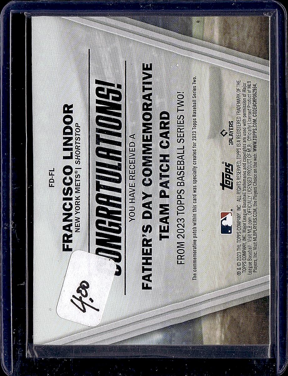 2023 Topps #FD-FL Francisco Lindor Father's Day Commemorative Team Patches Blue