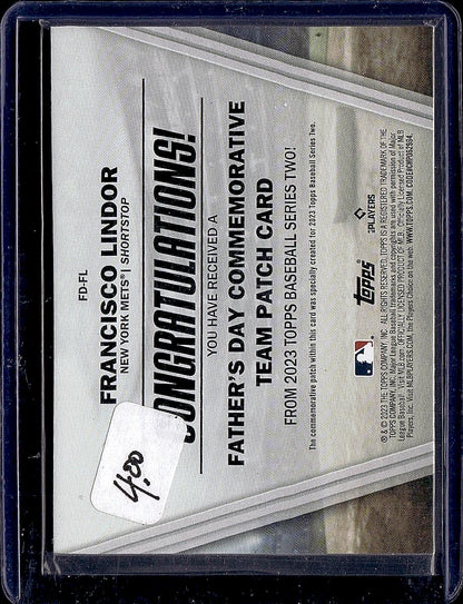 2023 Topps #FD-FL Francisco Lindor Father's Day Commemorative Team Patches Blue