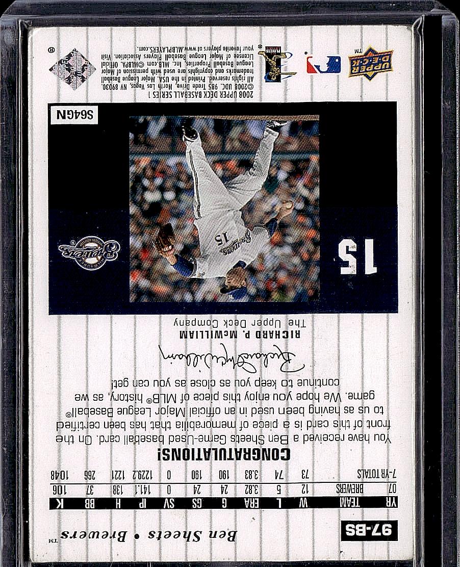 2008 Upper Deck #97-BS Ben Sheets 1997 UD Game Jersey