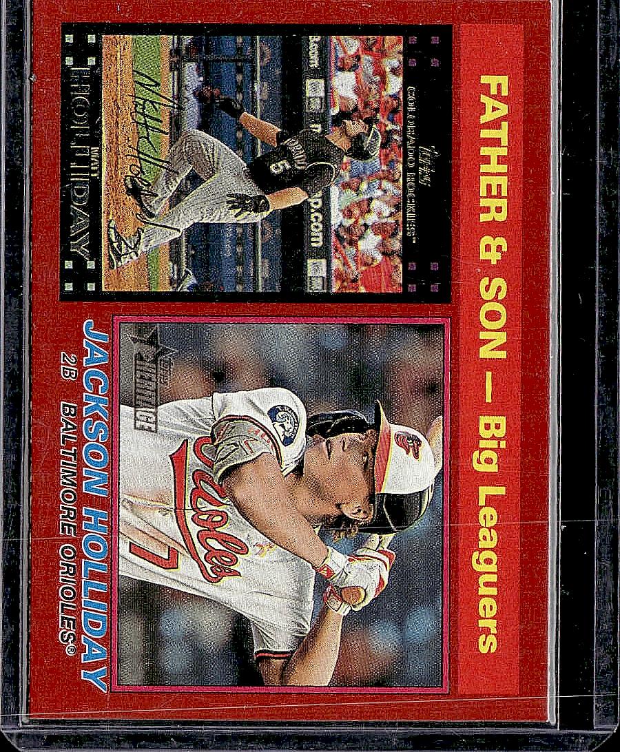 2025 Topps Heritage #66 Matt Holliday / Jackson Holliday Red Border
