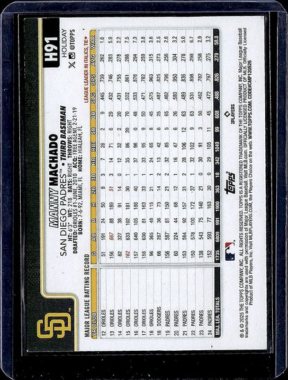 2025 Topps Holiday #H91 Manny Machado Silver Glitter Holiday