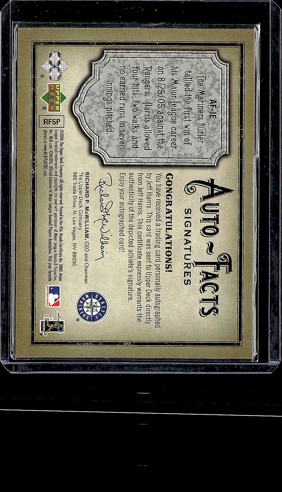 2006 Upper Deck Artifacts #AF-JE Jeff Harris Auto-Facts Signatures #/800