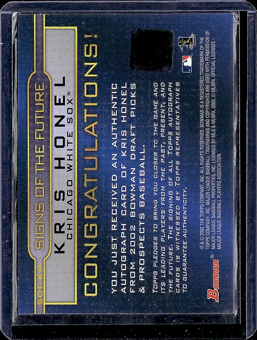 2002 Bowman Draft Picks & Prospects #SOF-KH Kris Honel Signs of the Future