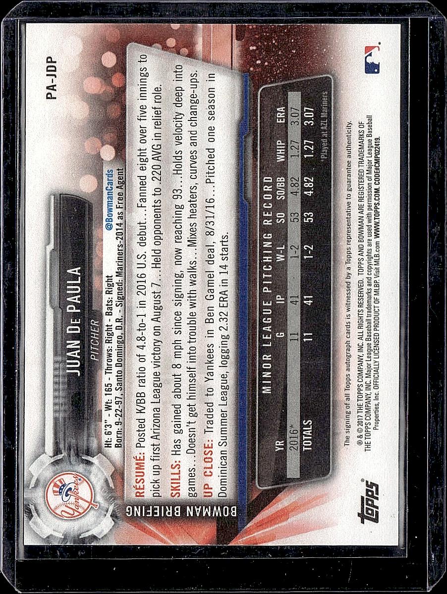2017 Bowman #PA-JDP Juan De Paula Paper Prospect Autographs