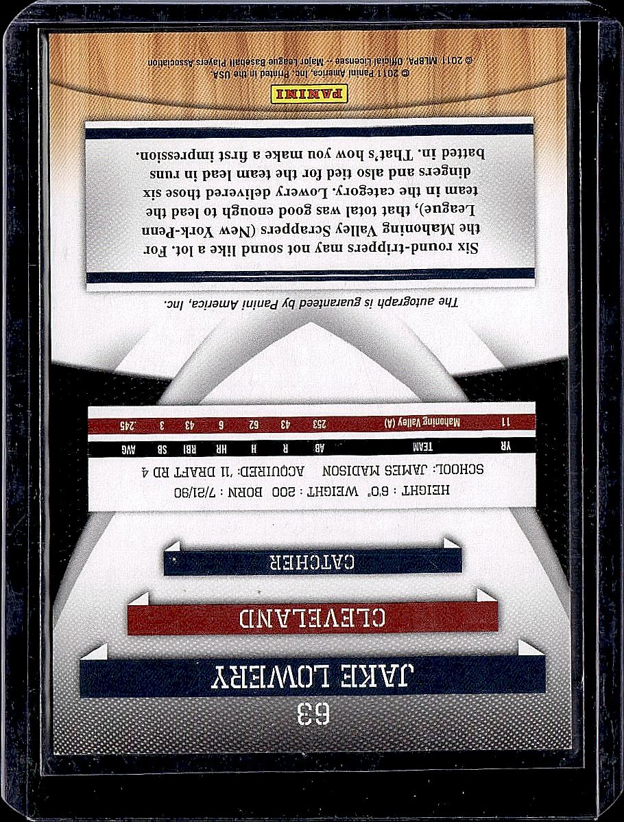 2011 Donruss Elite Extra Edition #63 Jake Lowery F.F. Signatures #/735