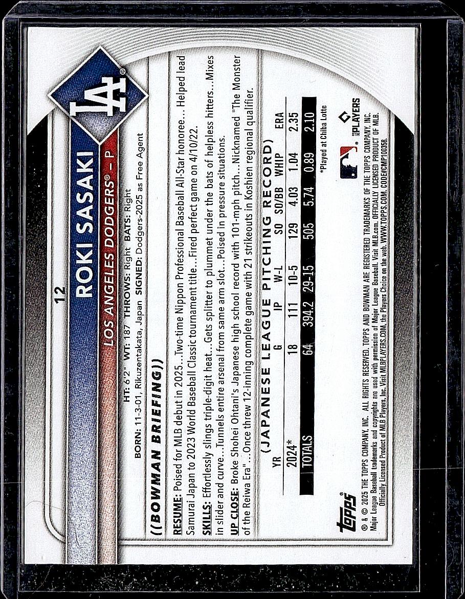 2025 Bowman #12 Roki Sasaki