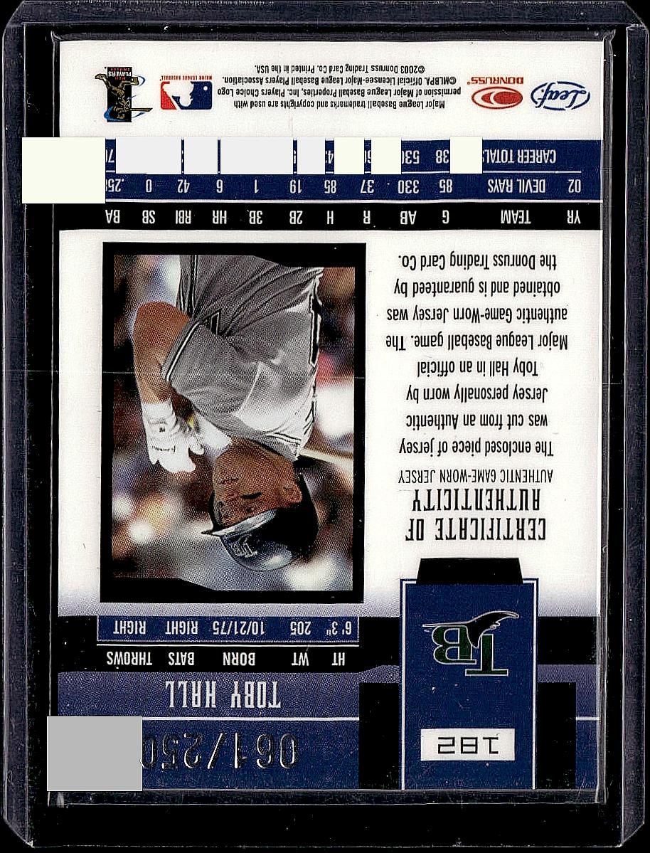 2003 Leaf Certified Materials #182 Toby Hall Mirror Red Materials #/250