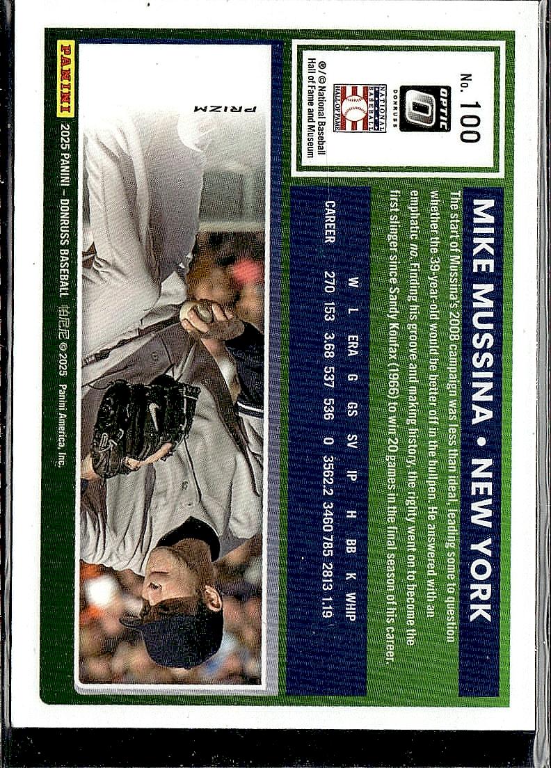 2025 Donruss #100 Mike Mussina Optic Blue Velocity