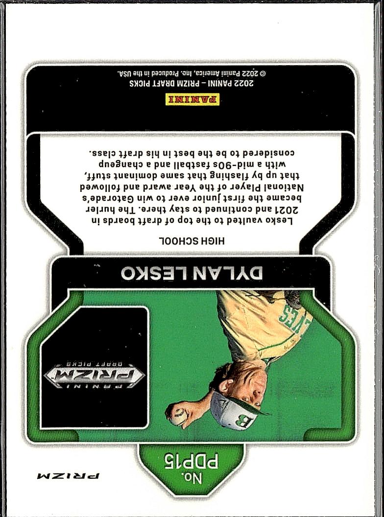 2022 Panini Prizm Draft Picks #PDP15 Dylan Lesko Neon Pink Velocity