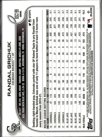 2022 Topps Chrome Update #USC199 Randal Grichuk Purple Refractor