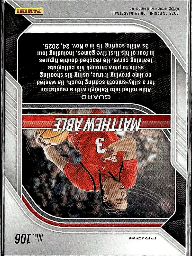 2025-26 Panini Prizm #106 Matthew Able Red Ice Prizm