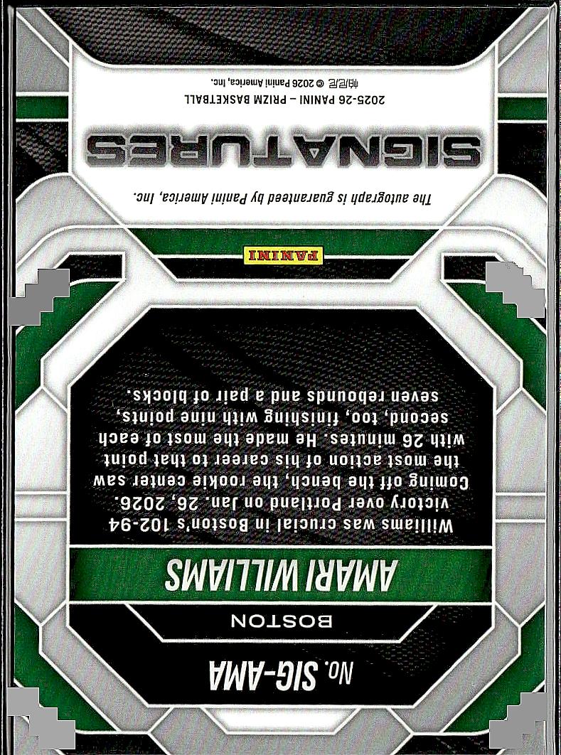 2025-26 Panini Prizm #SIG-AWA Amari Williams Signatures