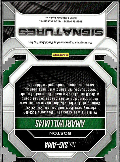 2025-26 Panini Prizm #SIG-AWA Amari Williams Signatures
