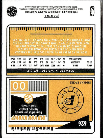 2022-23 Panini Chronicles #626 Bennedict Mathurin