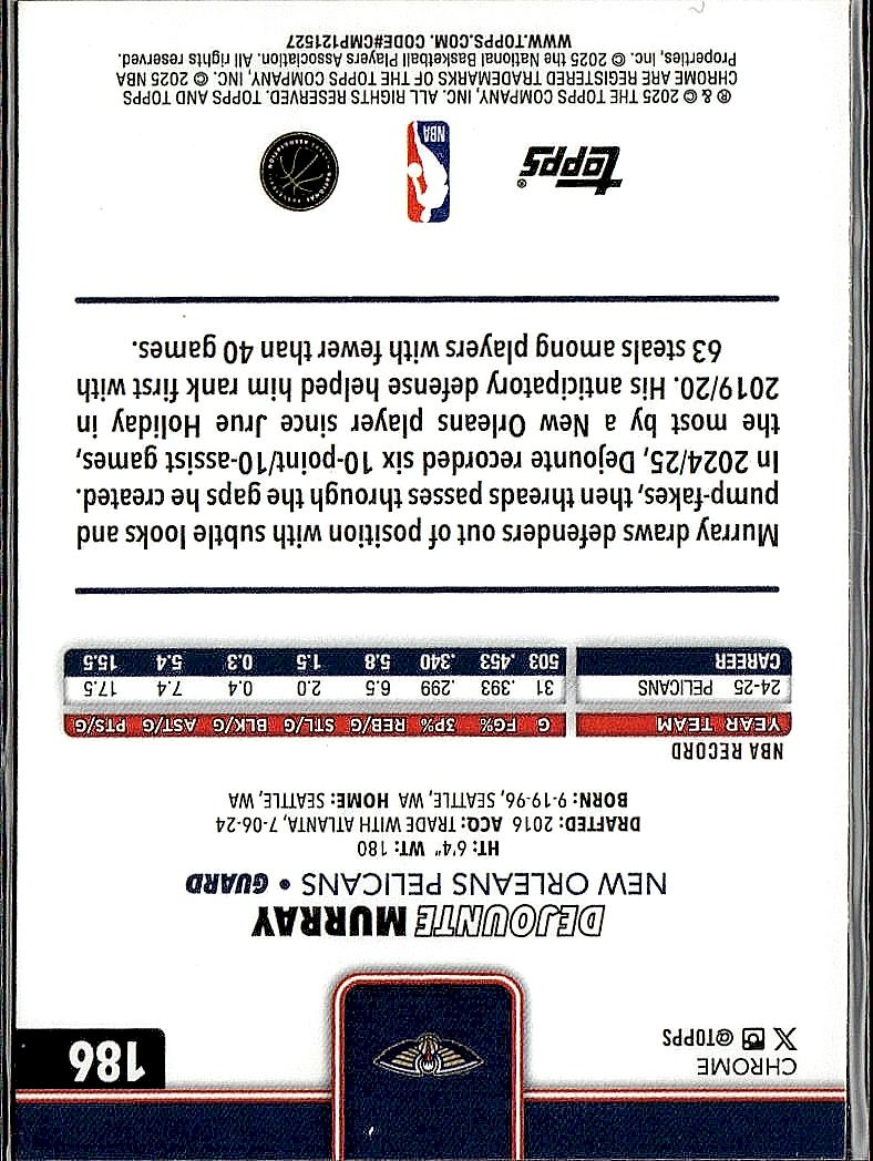 2025-26 Topps Chrome #186 Dejounte Murray X-Fractor