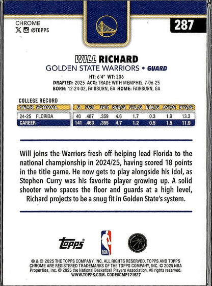 2025-26 Topps Chrome #287 Will Richard X-Fractor
