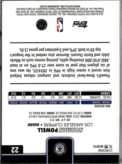 2025-26 Topps Chrome #22 Norman Powell X-Fractor
