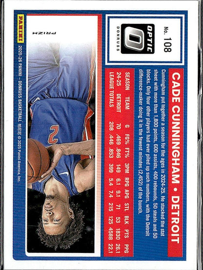 2025-26 Donruss #108 Cade Cunningham Optic Red Cracked Ice