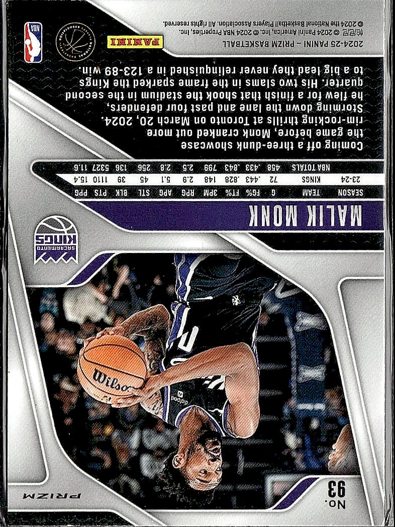 2024-25 Panini Prizm #93 Malik Monk Prizms Pink Ice