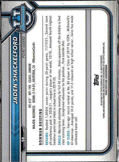 2021-22 Bowman University #50 Jaden Shackelford Pink