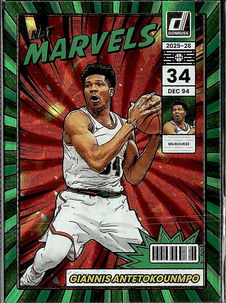 2025-26 Donruss #4 Giannis Antetokounmpo Net Marvels Holo Green Laser