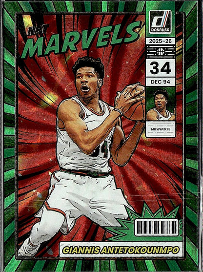 2025-26 Donruss #4 Giannis Antetokounmpo Net Marvels Holo Green Laser