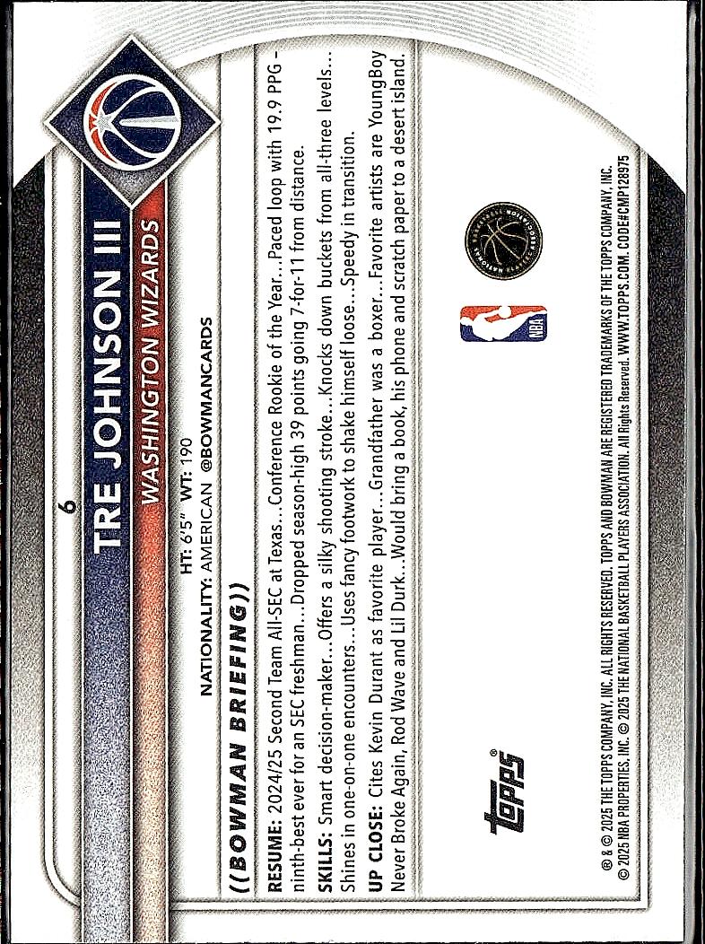 2025-26 Bowman #6 Tre Johnson III