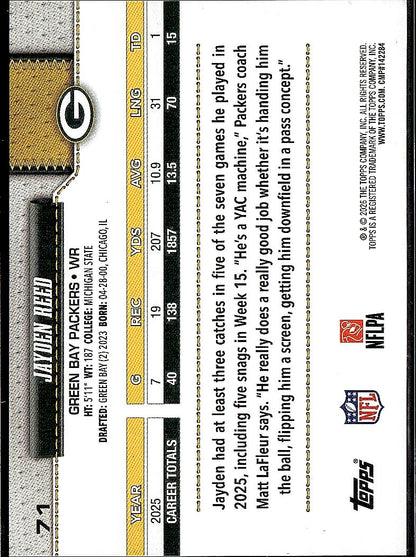 2026 Topps Flagship #71 Jayden Reed Football Leather Foil