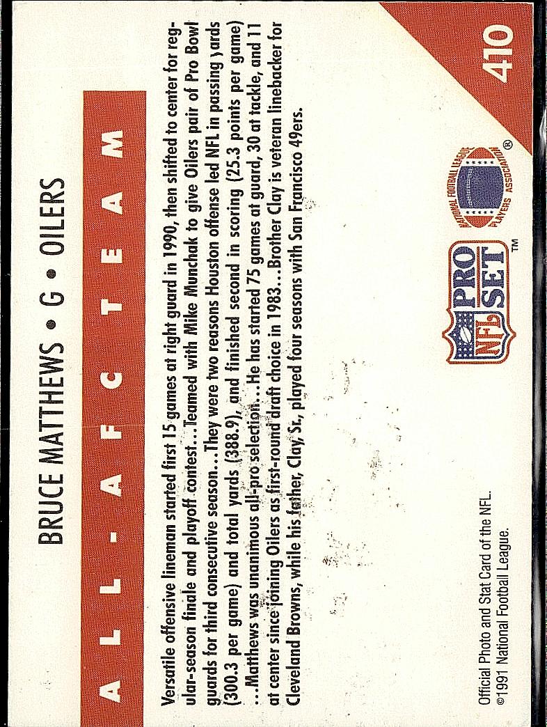 1991 Pro Set #410 Bruce Matthews