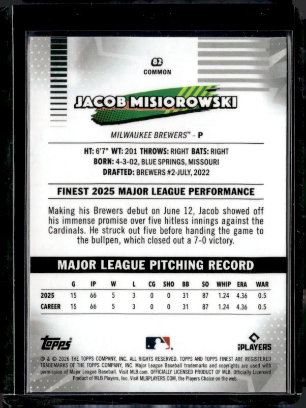 2026 Finest #82 Jacob Misiorowski