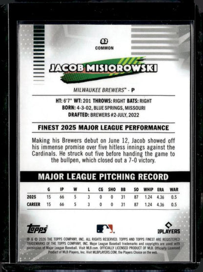 2026 Finest #82 Jacob Misiorowski
