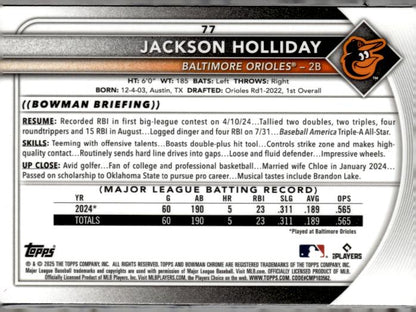 2025 Bowman #77 Jackson Holliday Chrome Mojo Refractor