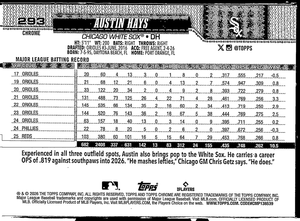 2026 Topps Chrome #293 Austin Hays