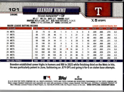 2026 Topps Chrome #101 Brandon Nimmo