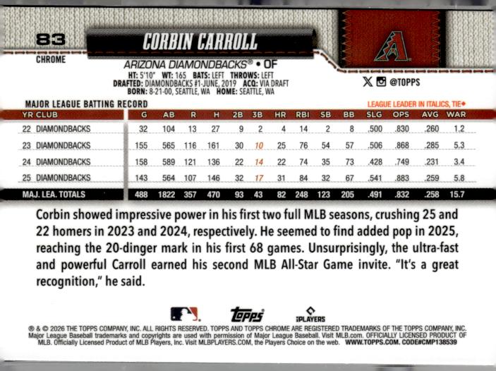 2026 Topps Chrome #83 Corbin Carroll