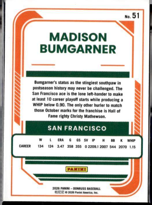 2026 Donruss #51 Madison Bumgarner Optic
