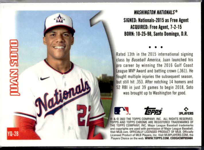 2022 Topps Chrome Sonic #YQ-28 Juan Soto 1996 Youthquake