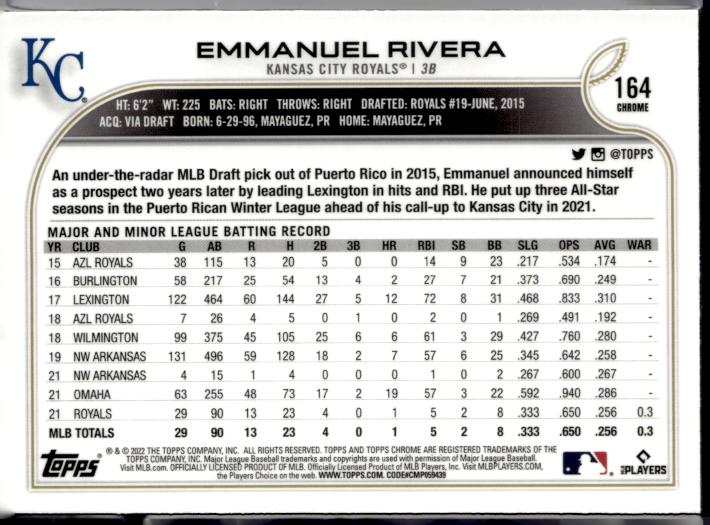 2022 Topps Chrome Sonic #164 Emmanuel Rivera Black & White RayWave