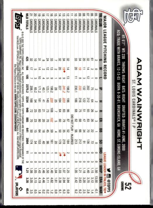 2022 Topps Chrome #52 Adam Wainwright